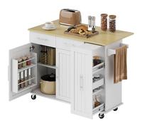 HOMCOM Isla de Cocina con Ruedas Encimera Plegable Carro de Cocina Blanco