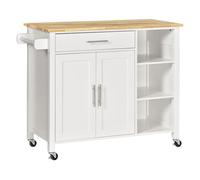 HOMCOM Isla de cocina con ruedas 1 cajón 2 puertas 3 estantes barra lateral Blanco 107,5x48x89 cm