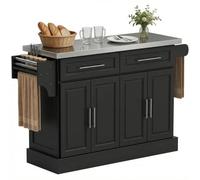 HOMCOM Isla de Cocina con Ruedas Tablero de Acero Inoxidable Negro