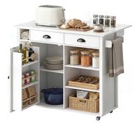HOMCOM Isla de Cocina con Tablero Plegable 117,5x70x91 cm Blanco