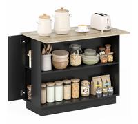 HOMCOM Isla de Cocina Mueble Auxiliar de Cocina con 2 Estantes Abiertos 2 Puertas y Estantes Ajustables Estilo Moderno Carga 100 kg 105x60x82 cm Negro y Roble Black 105x60x82cm