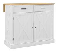 HOMCOM Isla de Cocina Mueble Auxiliar de Cocina con Encimera Plegable 2 Puertas 2 Cajones 4 Ruedas y Estante Ajustable 105x60x90,5 cm Blanco
