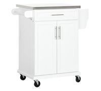 HOMCOM Isla de Cocina Mueble Auxiliar de Cocina Moderno Mueble Buffet Auxiliar con 4 Ruedas 1 Cajón 1 Toallero 1 Especiero y Estante Ajustable 83,5x45,7x90,5 cm Blanco