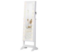 HOMCOM Joyero de Pie con Espejo Armario para Joyas 20 Luces LED Reclinable Guardajoyas Anillos Pendientes Collares Cerradura Madera 40x37x146cm Blanco White 40x37x146cm