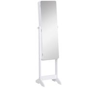 HomCom® Joyero de Pie con Espejo y Luces LED Armario Organizador de Joyas Reclinable para Anillos Pendientes Collares Elegante Blanco Aosom España