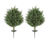 HOMCOM Juego 2 cipreses Artificiales topiarios 60 cm Resistente UV, Verde | Planta artificial, estaca de tierra, planta falsa para interior, exterior, porche, decoración del hogar