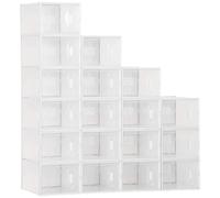 HOMCOM Juego de 18 cajas cúbicas Modulares para guardar zapatos con puertas transparentes-25x35x19 cm