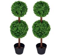 HOMCOM Juego de 2 árboles artificiales de tubo con doble bola, incluye tronco y maceta - Altura 90 cm - Verde XXL