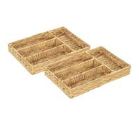 HOMCOM Juego de 2 cestas de almacenaje, cestas tejidas de jacinto de agua, para almacenaje y organización, para salón, cocina, dormitorio, 36 x 26 x 5 cm, madera natural