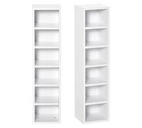 HOMCOM - Juego de 2 estanterías columnas armario de almacenamiento CD-DVD 6 + 6 compartimentos dim. 21 x 19 x 88 cm. Capacidad máx. 160 CD blanco