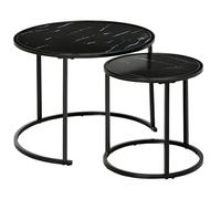 HOMCOM Juego de 2 Mesas Auxiliares Redondas Apilables Mesas Nidos Modernas con Encimera en Efecto de Mármol y Marco de Acero Ø60x46 cm y Ø40x40 cm Negro