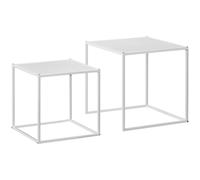 HOMCOM Juego de 2 Mesas Nido Mesas de Centro para Salón Cuadradas Material de Acero Grande 40 cm Pequeña 35 cm Blanco BLANCO