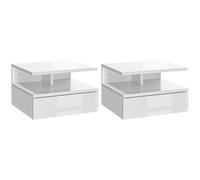 HOMCOM Juego de 2 Mesitas de Noche Colgantes con 1 Cajón y Estante Abierto para Dormitorio 35x32x22,5 cm Blanco