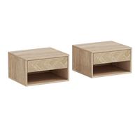 HOMCOM Juego de 2 Mesitas de Noche Colgantes Mesillas de Noche con Cajón y Compartimento para Dormitorio 37x32x21 cm Natural