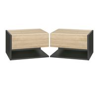 HOMCOM Juego de 2 mesitas de noche de pared - Juego de 2 mesitas de noche - Cajón deslizante, estante, bandeja - en madera de dos tonos con aspecto de roble negro Black