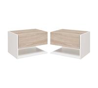 HOMCOM Juego de 2 Mesitas de Noche Flotantes 46x30x30 cm Roble y Blanco