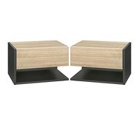 HOMCOM Juego de 2 Mesitas de Noche Flotantes 46x30x30 cm Roble y Negro