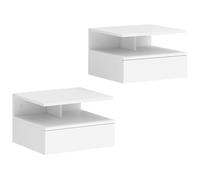 HOMCOM Juego de 2 Mesitas de Noche Flotantes con Cajón 35x32x22,5 cm Blanco