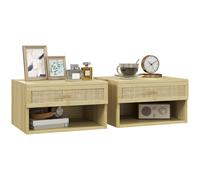 HOMCOM Juego de 2 Mesitas de Noche Flotantes con Cajón 40x34x23 cm Natural