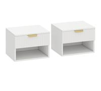 HOMCOM Juego de 2 Mesitas de Noche Flotantes con Cajón con Frente Acanalado y Estante Abierto 40x34x29 cm Blanco