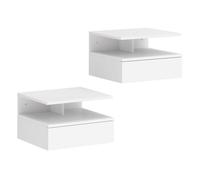 Homcom juego de 2 mesitas de noche flotantes con cajón, mesillas de noche dormitorio, montado en la pared, estilo moderno, para sala de estar, 35x32x22,5 cm, blanco