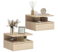 HOMCOM Juego de 2 Mesitas de Noche Flotantes con Cajón, Mesillas de Noche Dormitorio, Montado en la Pared, Estilo Moderno, para Sala de Estar, 35x32x22,5 cm, Roble Roble 35x32x22.5 cm