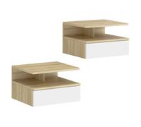 Homcom juego de 2 mesitas de noche flotantes con cajón, mesillas de noche dormitorio, montado en la pared, estilo moderno, para sala de estar, 35x32x22,5 cm, roble y blanco