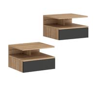 HOMCOM Juego de 2 Mesitas de Noche Flotantes, Mesillas de Noche Dormitorio con Cajón, Estante Abierto, Ahorra Espacio, Diseño Moderno, para Sala de Estar, 35x32x22,5 cm, Roble y Negro