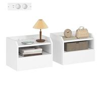 Homcom juego de 2 mesitas de noche flotantes con estación de carga, mesillas de noche dormitorio, cajón, estante abierto, montado en la pared, estilo moderno, para sala de estar, 40x29x29 cm, blanco 2