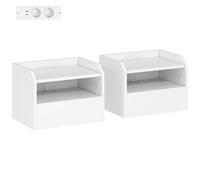 HOMCOM Juego de 2 Mesitas de Noche Flotantes con Estación de Carga Cajón Estante Abierto 40x29x29 cm Blanco