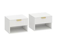 HOMCOM Juego de 2 Mesitas de Noche Flotantes Estrechas, Mesillas de Noche Dormitorio con Cajón con Frente Acanalado y Estante Abierto, para Sala de Estar, 40x34x29 cm, Blanco BLANCO 40x34x29 cm