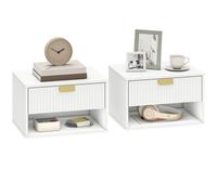 HOMCOM Juego de 2 Mesitas de Noche Flotantes, Mesillas de Noche con Cajón con Frente Ondulado y Estante Abierto, Diseño Moderno, para Dormitorio, 40x30x25 cm, Blanco BLANCO 40x30x25 cm