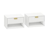 HOMCOM Juego de 2 Mesitas de Noche Flotantes, Mesillas de Noche con Cajón con Frente Ondulado y Estante Abierto, Diseño Moderno, para Dormitorio, 40x30x25 cm, Blanco BLANCO 40x30x25 cm