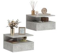 HOMCOM Juego de 2 Mesitas de Noche Flotantes, Mesillas de Noche Dormitorio con Cajón, Estante Abierto, Ahorra Espacio, Diseño Moderno, para Sala de Estar, 35x32x22,5 cm, Gris
