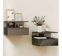 HOMCOM Juego de 2 Mesitas de Noche Flotantes, Mesillas de Noche Dormitorio con Cajón, Estante Abierto, Ahorra Espacio, Diseño Moderno, para Sala de Estar, 35x32x22,5 cm, Negro Brillo