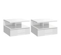 HOMCOM Juego de 2 Mesitas de Noche Flotantes, Mesillas de Noche Dormitorio con Cajón, Estante Abierto, Ahorra Espacio, Diseño Moderno, para Sala de Estar, 35x32x22,5 cm, Blanco Brillo
