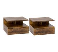 HOMCOM Juego de 2 Mesitas de Noche Flotantes, Mesillas de Noche Dormitorio con Cajón, Estante Abierto, Ahorra Espacio, Diseño Moderno, para Sala de Estar, 35x32x22,5 cm, Marrón Rústico