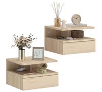 HOMCOM Juego de 2 Mesitas de Noche Flotantes, Mesillas de Noche Dormitorio con Cajón, Estante Abierto, Ahorra Espacio, Diseño Moderno, para Sala de Estar, 35x32x22,5 cm, Roble