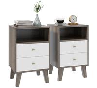 HOMCOM Juego de 2 mesitas de Noche Modernas con 2 cajones y Cubo Abierto, Mesa Auxiliar de sofá para Dormitorio, 40 x 34 x 64 cm, Color Gris