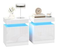 HOMCOM Juego de 2 mesitas de noche para dormitorio con LED de 16 colores y 4 modos, par de mesitas ahorradoras de espacio con 2 cajones, mesitas para dormitorio, 45 x 35 x 52 cm, blanco brillante