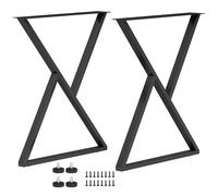 HOMCOM Juego de 2 Patas de Mesa de Acero en Forma de X para Muebles Industriales con Almohadillas Ajustables y Tornillos Negro