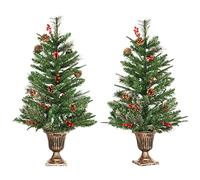 HOMCOM Set de 2 Árboles de Navidad Artificiales de 90 cm con Bayas y Piñas Decoración Navideña para Interiores Verde Aosom España