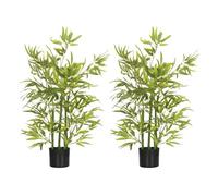 Homcom juego de 2 plantas artificiales 90 cm bambú artificial con maceta plantas sintéticas para decoración hogar salón oficina verde 90 cm