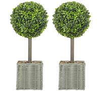 HOMCOM Juego de 2 Plantas Artificiales Árboles Artificiales UV-Resistentes en Maceta Aptas para Interiores y Exteriores Plástico Aosom España