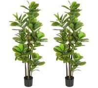 HOMCOM Juego de 2 plantas artificiales de interior cm, planta artificial con maceta de cemento, aspecto realista