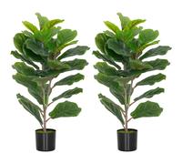 HOMCOM Juego de 2 Plantas Artificiales de Interior de 80 cm, Árbol Artificial con Nebulizador, Maceta de Plástico y Copos