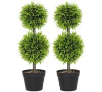 HOMCOM Juego de 2 plantas artificiales decorativas, bolas de tubo artificiales topiarias de 60 cm en maceta, plantas falsas para decoración