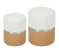 HOMCOM Juego de 2 Puff Almacenaje, Baúles de Almacenaje Redondos, Tapizados en Chenilla y PU, Asiento Acolchado, para Pasillo, Dormitorio, Salón, Marrón y Crema