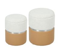 HOMCOM Juego de 2 Puff Almacenaje, Baúles de Almacenaje Redondos, Tapizados en Chenilla y PU, Asiento Acolchado, para Pasillo, Dormitorio, Salón, Marrón y Crema