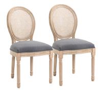 HOMCOM Juego de 2 sillas de comedor Silla de cocina con respaldo de ratán, aspecto de lino, silla tapizada de estilo francés tapizada, para sala de estar, comedor Gray